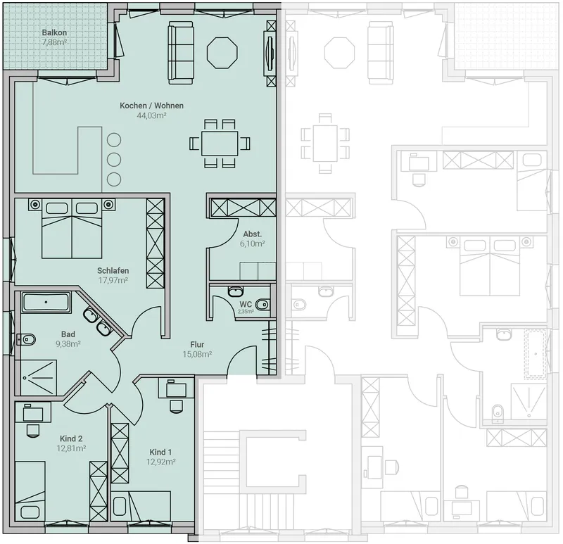 Grundriss – Einheit 03, Mehrfamilienhaus in Birkenheide